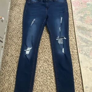 Refuge Dark Blue Distressed Skinny Jeans